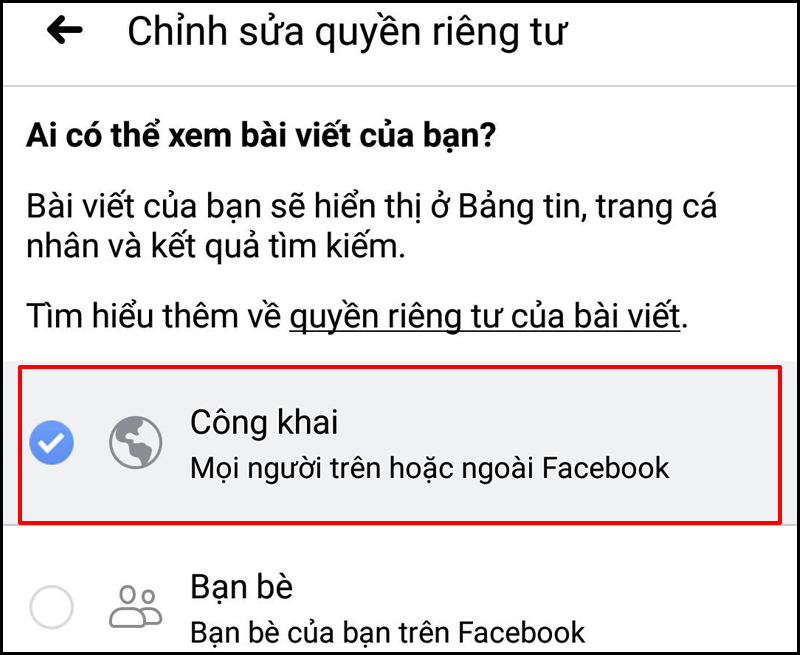 Chọn Công khai
